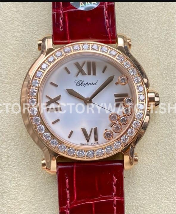 YF Factory Chopard Happy Sport 277473-5002 36mm Rose Gold Leather Strap Roman Numerals White Dial