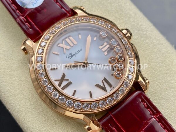 YF Factory Chopard Happy Sport 277473-5002 36mm Rose Gold Leather Strap Roman Numerals White Dial