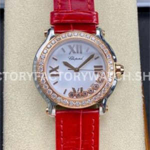 YF Factory Chopard Happy Sport 277473-5002 36mm Steel Diamond Rose Gold Bezel Leather Strap Roman Numerals White Dial