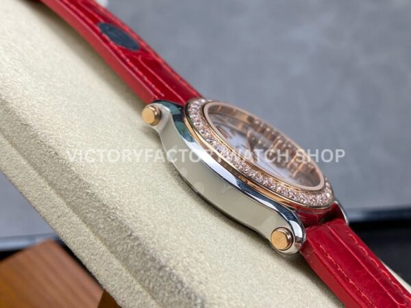 YF Factory Chopard Happy Sport 277473-5002 36mm Steel Diamond Rose Gold Bezel Leather Strap Roman Numerals White Dial