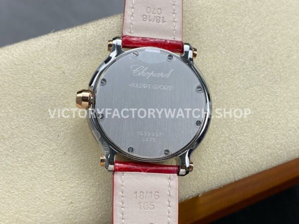 YF Factory Chopard Happy Sport 277473-5002 36mm Steel Diamond Rose Gold Bezel Leather Strap Roman Numerals White Dial