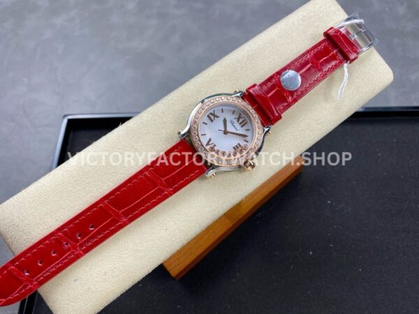 YF Factory Chopard Happy Sport 277473-5002 36mm Steel Diamond Rose Gold Bezel Leather Strap Roman Numerals White Dial