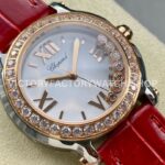 YF Factory Chopard Happy Sport 277473-5002 36mm Steel Diamond Rose Gold Bezel Leather Strap Roman Numerals White Dial