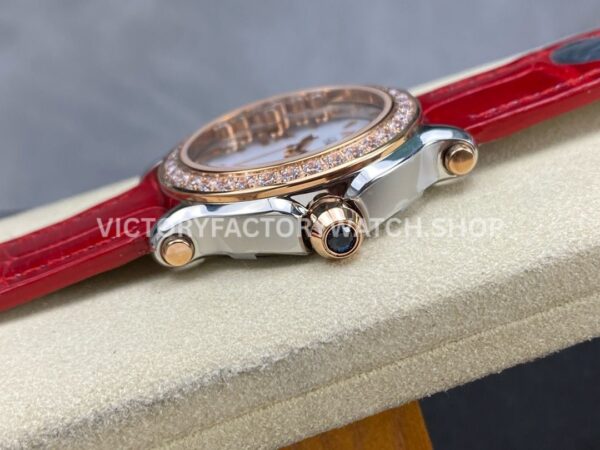 YF Factory Chopard Happy Sport 277473-5002 36mm Steel Diamond Rose Gold Bezel Leather Strap Roman Numerals White Dial