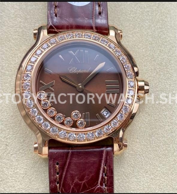 YF Factory Chopard Happy Sport 277473-5008 36mm Rose Gold Leather Strap Roman Numerals Brown Dial