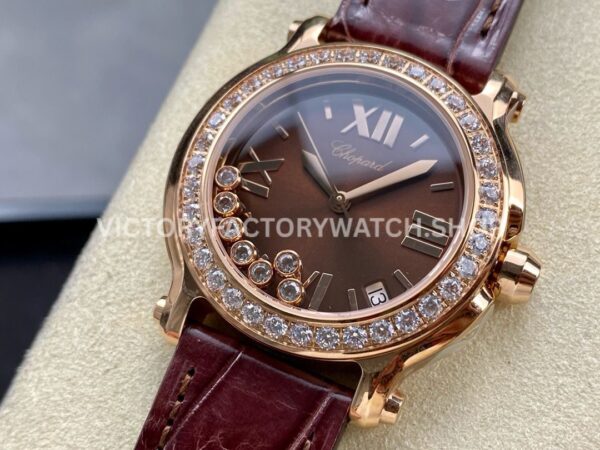 YF Factory Chopard Happy Sport 277473-5008 36mm Rose Gold Leather Strap Roman Numerals Brown Dial