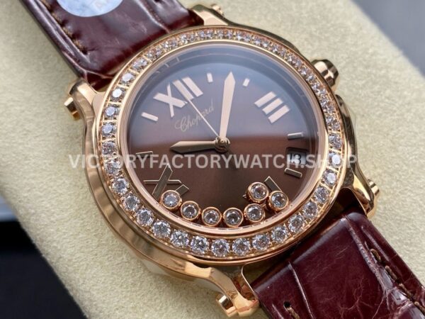 YF Factory Chopard Happy Sport 277473-5008 36mm Rose Gold Leather Strap Roman Numerals Brown Dial