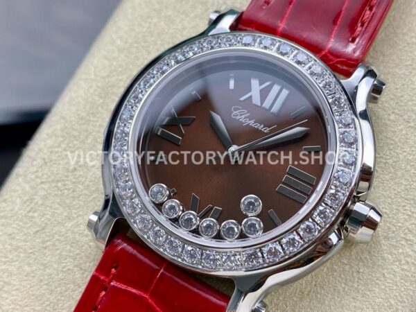 YF Factory Chopard Happy Sport 278475 36mm Steel Leather Strap Roman Numerals Brown Dial (10) YF Factory Chopard Happy Sport 278475 36mm Steel Leather Strap Roman Numerals Brown Dial