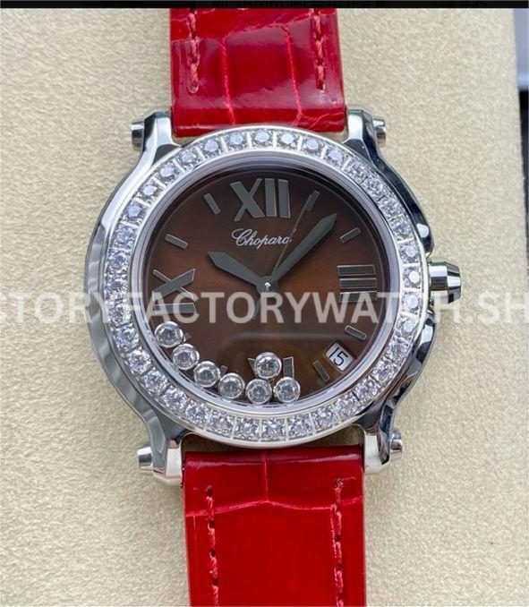 YF Factory Chopard Happy Sport 278475 36mm Steel Leather Strap Roman Numerals Brown Dial (9) YF Factory Chopard Happy Sport 278475 36mm Steel Leather Strap Roman Numerals Brown Dial