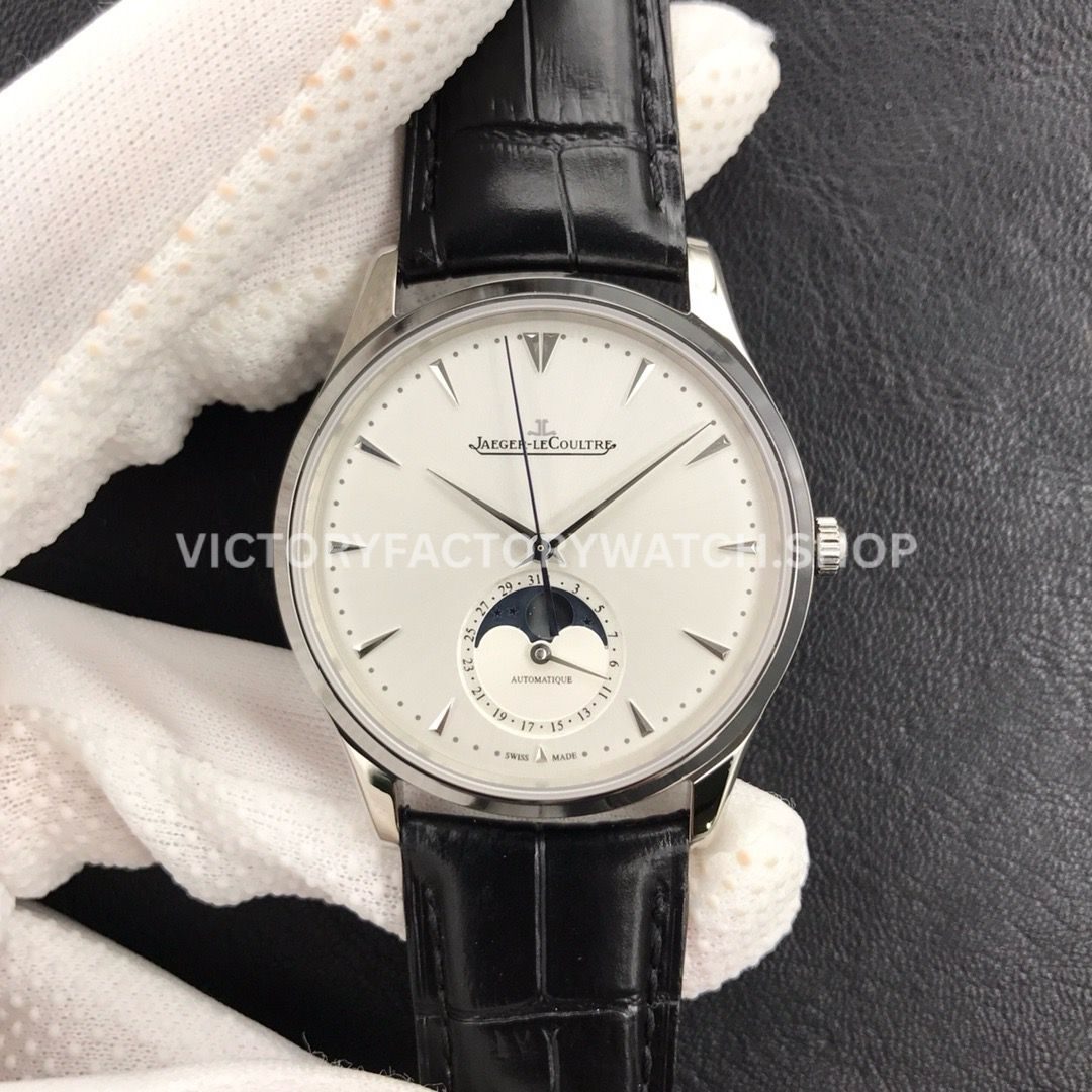 ZF Factory Jaeger-LeCoultre Master Ultra Thin Moon Q1258420 39mm Steel Leather Strap Silver Dial (7)