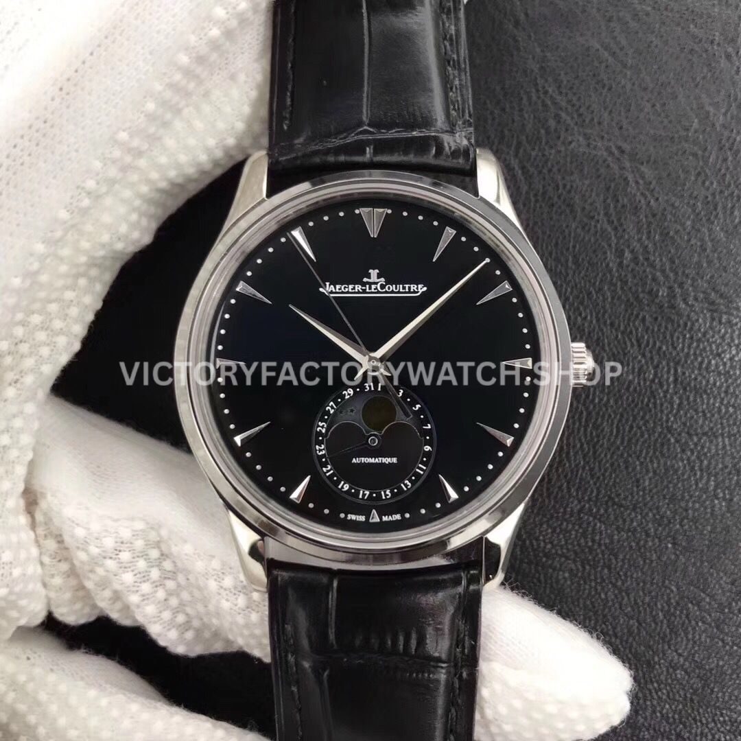ZF Factory Jaeger-LeCoultre Master Ultra Thin Moon Q1368470 39mm Steel Leather Strap Black Dial (8)