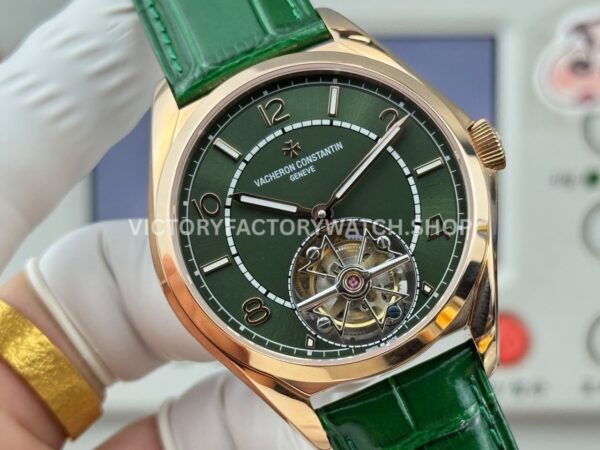 ANT Factory Vacheron Constantin Fiftysix Tourbillon 6000E/000R-B488 41mm Rose Gold Green Leather Strap Arabic Numerals Green Dial