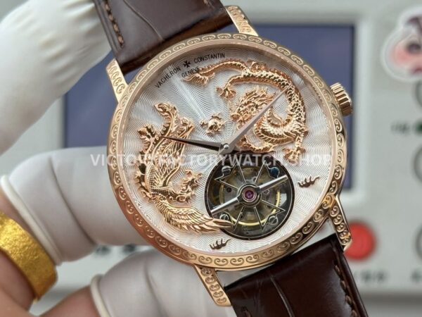 ANT Factory Vacheron Constantin Traditionnelle 6040T/000R-B959 41mm Rose Gold Leather Strap Dragon Silver Dial