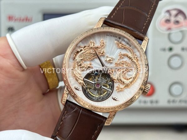 ANT Factory Vacheron Constantin Traditionnelle 6040T/000R-B959 41mm Rose Gold Leather Strap Dragon Silver Dial