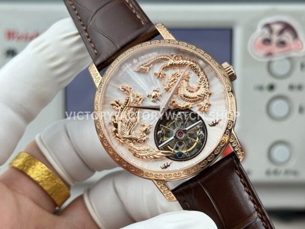ANT Factory Vacheron Constantin Traditionnelle 6040T/000R-B959 41mm Rose Gold Leather Strap Dragon Silver Dial