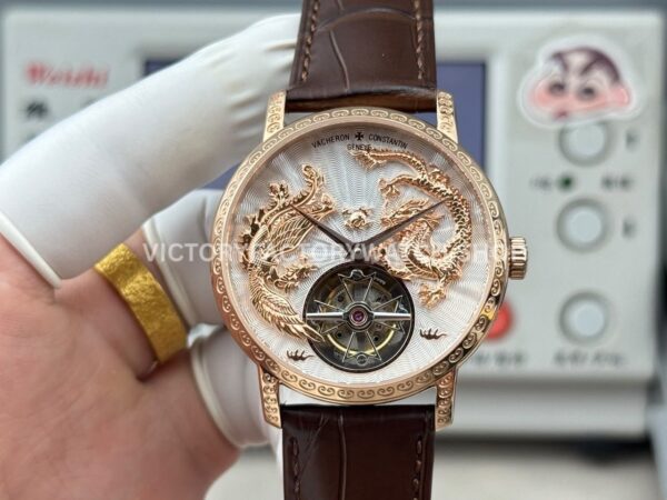 ANT Factory Vacheron Constantin Traditionnelle 6040T/000R-B959 41mm Rose Gold Leather Strap Dragon Silver Dial