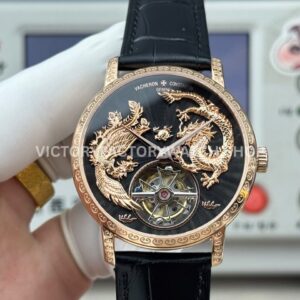 ANT Factory Vacheron Constantin Traditionnelle 6040T000R-B961 41mm Rose Gold Leather Strap Dragon Black Dial