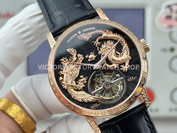 ANT Factory Vacheron Constantin Traditionnelle 6040T000R-B961 41mm Rose Gold Leather Strap Dragon Black Dial (1) ANT Factory Vacheron Constantin Traditionnelle 6040T000R-B961 41mm Rose Gold Leather Strap Dragon Black Dial