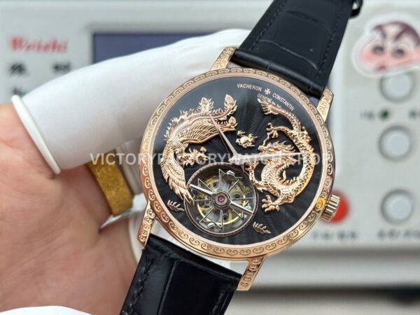 ANT Factory Vacheron Constantin Traditionnelle 6040T000R-B961 41mm Rose Gold Leather Strap Dragon Black Dial (10) ANT Factory Vacheron Constantin Traditionnelle 6040T000R-B961 41mm Rose Gold Leather Strap Dragon Black Dial