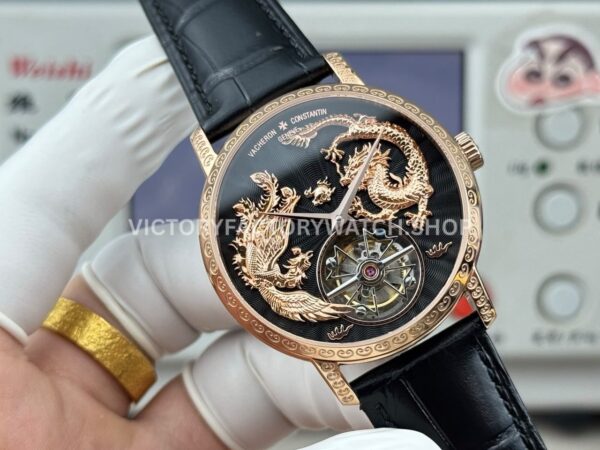 ANT Factory Vacheron Constantin Traditionnelle 6040T000R-B961 41mm Rose Gold Leather Strap Dragon Black Dial (6) ANT Factory Vacheron Constantin Traditionnelle 6040T000R-B961 41mm Rose Gold Leather Strap Dragon Black Dial