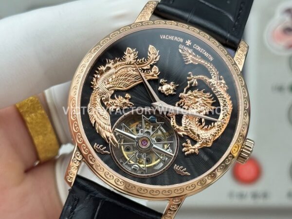 ANT Factory Vacheron Constantin Traditionnelle 6040T000R-B961 41mm Rose Gold Leather Strap Dragon Black Dial (9) ANT Factory Vacheron Constantin Traditionnelle 6040T000R-B961 41mm Rose Gold Leather Strap Dragon Black Dial