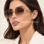 Cartier CT02283O Rimless Sunglasses | Gold-Tone Panther Temples & Brown Gradient Lenses