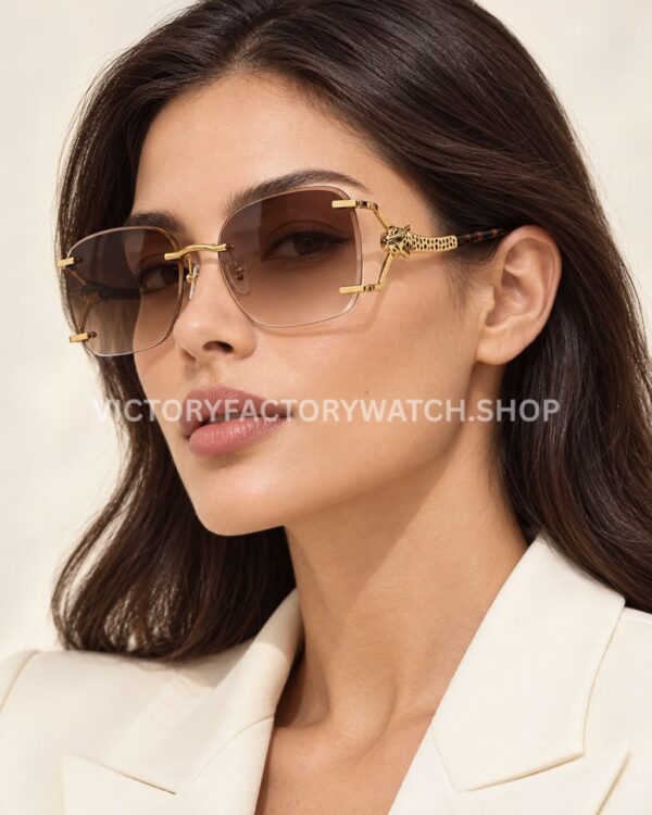 Cartier CT02283O Rimless Sunglasses | Gold-Tone Panther Temples & Brown Gradient Lenses