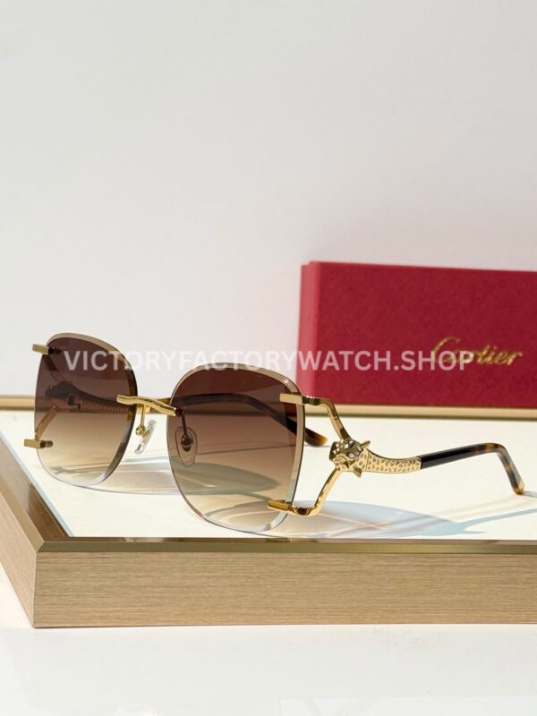 Cartier CT02283O Rimless Sunglasses Gold-Tone Panther Temples & Brown Gradient Lenses (1) Cartier CT02283O Rimless Sunglasses | Gold-Tone Panther Temples & Brown Gradient Lenses