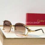 Cartier CT02283O Rimless Sunglasses | Gold-Tone Panther Temples & Brown Gradient Lenses