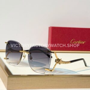 Cartier CT02283O Rimless Sunglasses | Gold-Tone Panther Temples & Grey Gradient Lenses
