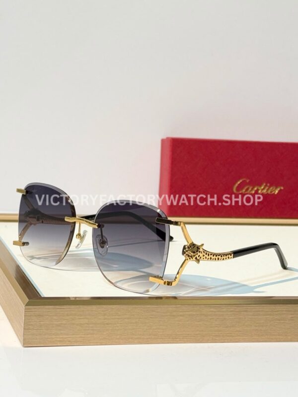 Cartier CT02283O Rimless Sunglasses | Gold-Tone Panther Temples & Grey Gradient Lenses