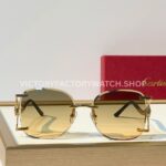Cartier CT02283O Rimless Sunglasses Gold-Tone Panther Temples & Grey-Green to Yellow Gradient Lenses (5) Cartier CT02283O Rimless Sunglasses | Gold-Tone Panther Temples & Grey-Green to Yellow Gradient Lenses