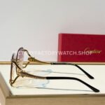 Cartier CT02283O Rimless Sunglasses Gold-Tone Panther Temples & Purple–Yellow Gradient Lenses (1) Cartier CT02283O Rimless Sunglasses | Gold-Tone Panther Temples & Purple–Yellow Gradient Lenses