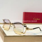 Cartier CT02283O Rimless Sunglasses Gold-Tone Panther Temples & Purple–Yellow Gradient Lenses (2) Cartier CT02283O Rimless Sunglasses | Gold-Tone Panther Temples & Purple–Yellow Gradient Lenses