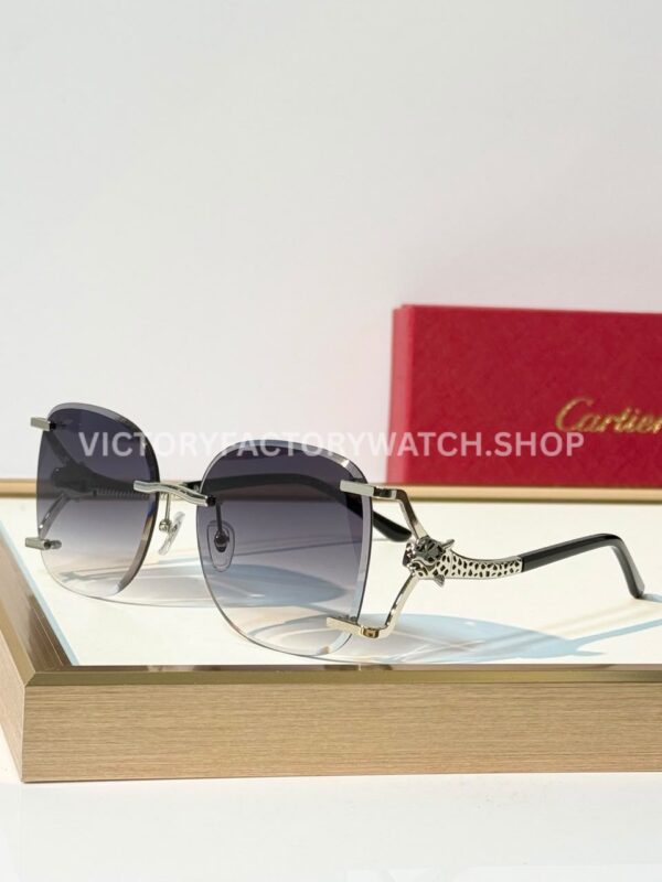 Cartier CT02283O Rimless Sunglasses Silver-Tone Panther Temples & Grey Gradient Lenses (2) Cartier CT02283O Rimless Sunglasses | Silver-Tone Panther Temples & Grey Gradient Lenses