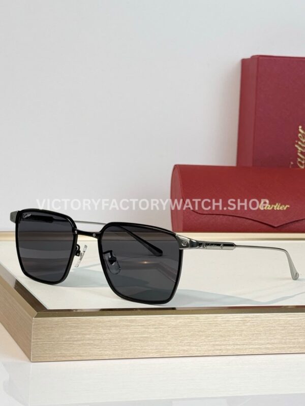 Cartier CT0614O Titanium Square Sunglasses | Black Frame, Silver-Tone Temples & Dark Grey Lenses