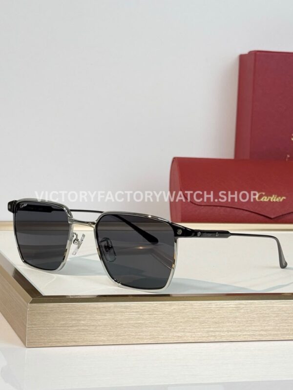 Cartier CT0614O Titanium Square Sunglasses Silver-Tone Frame, Black Temples & Dark Grey Lenses (3) Cartier CT0614O Titanium Square Sunglasses Silver Tone Frame, Black Temples & Dark Grey Lenses