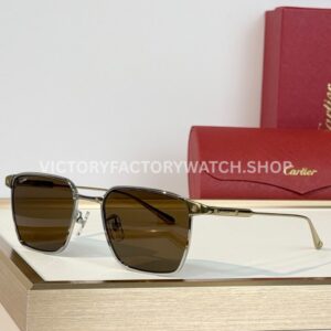 Cartier CT0614O Titanium Square Sunglasses Silver-Tone Frame, Gold-Tone Temples & Brown Lenses (3) Cartier CT0614O Titanium Square Sunglasses | Silver-Tone Frame, Gold-Tone Temples & Brown Lenses