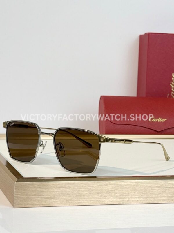 Cartier CT0614O Titanium Square Sunglasses Silver-Tone Frame, Gold-Tone Temples & Brown Lenses (3) Cartier CT0614O Titanium Square Sunglasses | Silver-Tone Frame, Gold-Tone Temples & Brown Lenses