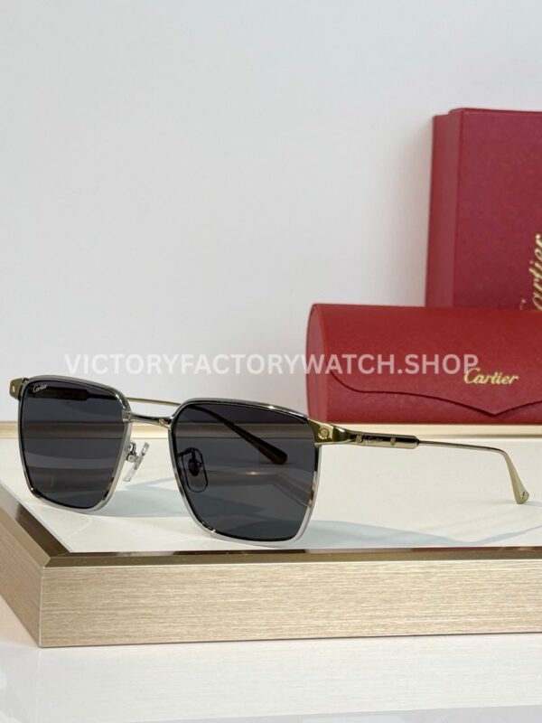 Cartier CT0614O Titanium Square Sunglasses Silver-Tone Frame, Gold-Tone Temples & Dark Grey Lenses (3) Cartier CT0614O Titanium Square Sunglasses Silver-Tone Frame, Gold-Tone Temples & Dark Grey Lenses