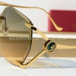 Cartier CT7194S Rimless Sunglasses | Gold-Tone Temples, Green Circular Accents & Grey-Green to Yellow Gradient Lenses