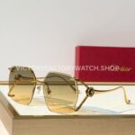 Cartier CT7194S Rimless Sunglasses | Gold-Tone Temples, Green Circular Accents & Grey-Green to Yellow Gradient Lenses