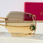 Cartier CT7194S Rimless Sunglasses | Gold-Tone Temples, Green Circular Accents & Grey-Green to Yellow Gradient Lenses