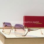 Cartier CT7194S Rimless Sunglasses | Rose Gold-Tone Temples, Purple Circular Accents & Purple Gradient Lenses