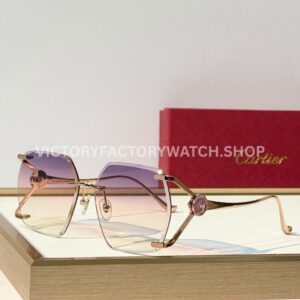 Cartier CT7194S Rimless Sunglasses | Rose Gold-Tone Temples, Purple Circular Accents & Purple Gradient Lenses