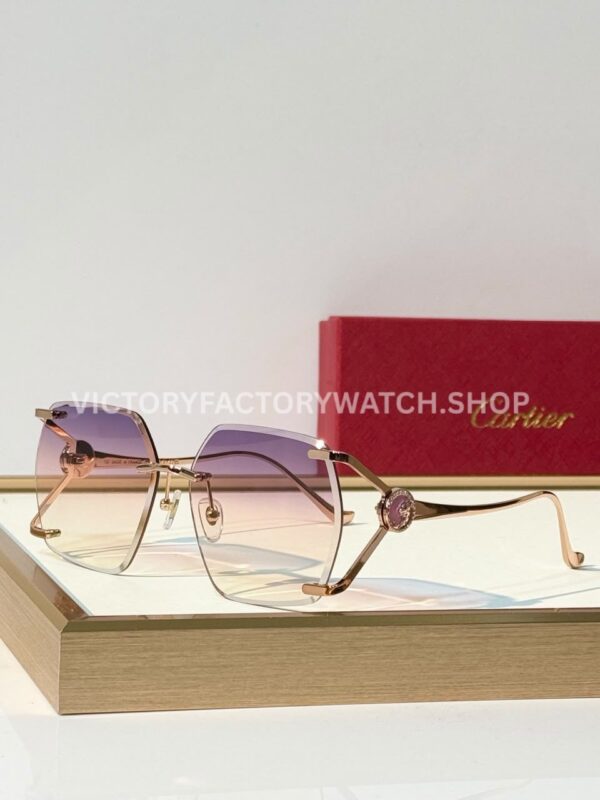Cartier CT7194S Rimless Sunglasses | Rose Gold-Tone Temples, Purple Circular Accents & Purple Gradient Lenses
