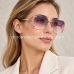 Cartier CT7194S Rimless Sunglasses | Rose Gold-Tone Temples, Purple Circular Accents & Purple Gradient Lenses
