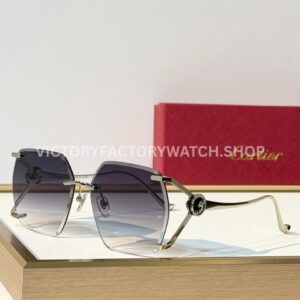 Cartier CT7194S Rimless Sunglasses | Silver-Tone Temples, Black Circular Accents & Grey Gradient Lenses