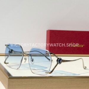 Cartier CT7194S Rimless Sunglasses | Silver-Tone Temples, Blue Circular Accents & Blue Gradient Lenses